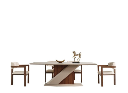 Chic set consists of dining table and 6x chairs in the dining room in color beige